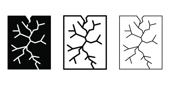 Crack icon silhouette vector, bold outline and line art isolated illustration