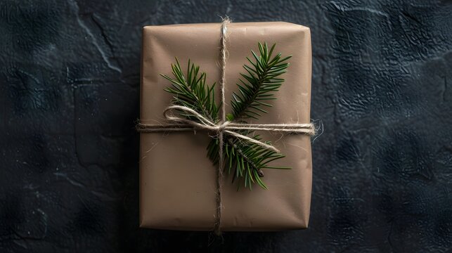 Minimalist Holiday Gift Box in Recycled Kraft Paper with Pine