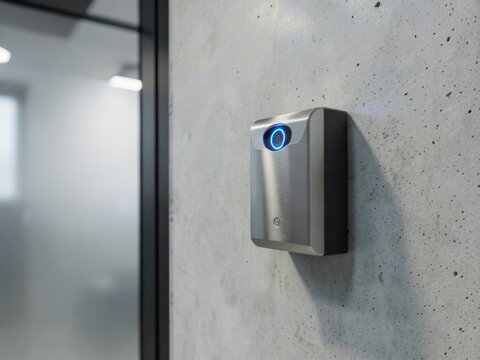 Touchless Palm Vein Biometric Access Reader on Concrete Wall
