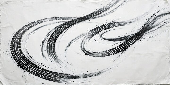 Abstract Tire Mark Swirls on White Background