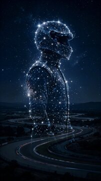 Constellation Driver Figure Above Night Racing Road