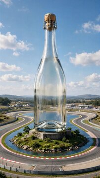 Glass Bottle Monument Encircled by Race Track