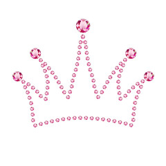Pink Rhinestone Crown Sticker Design. Luxury Crystal Tiara Graphic Element. Glamour Pink Gemstone Crown Silhouette. Princess Diamond Crown Clipart Vector © Wulandari