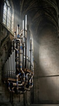Industrial Racing Organ Pipes in Dramatic Interior