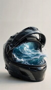 Racing Helmet With Ocean Wave Inside Visor