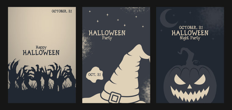 Halloween Party Poster Design Set Background.