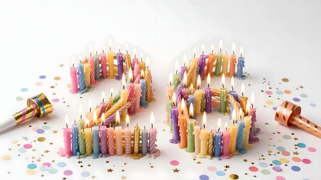 Colorful Party Streamers and Confetti on White Background for Birthday Celebration and Festive Holiday Decoration