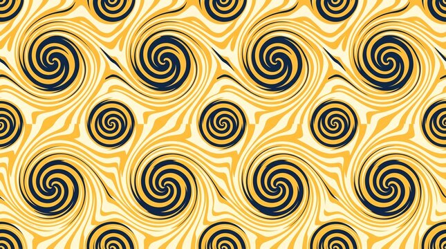 Retro pop art seamless pattern with blue and yellow swirls
