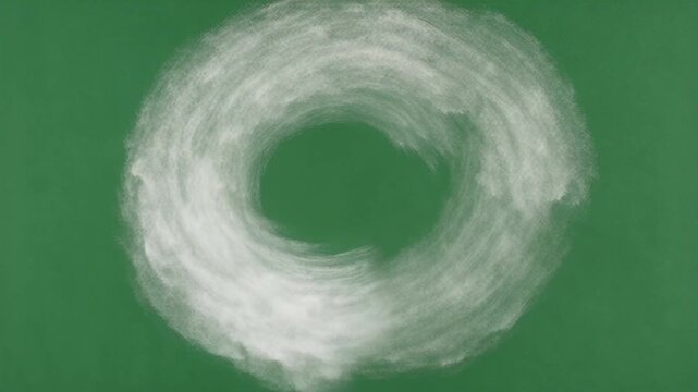 Green background abstract white circular pattern motion swirl dynamic energy zen feeling white chalk letter C evokes learning creativity abstract