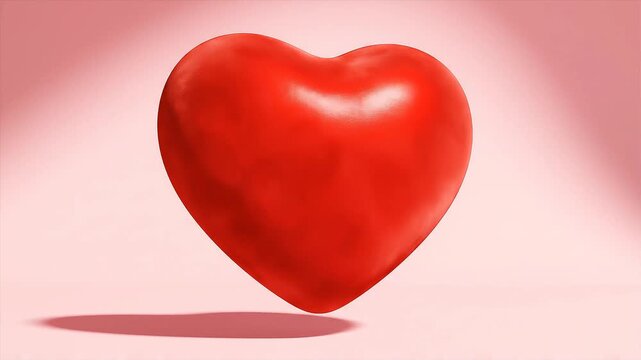 Vibrantly rendered three-dimensional red heart, exuding intense passion and affection, artfully illuminated against a soft pink backdrop, ideal for high-quality digital compositions