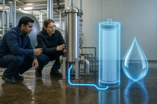 Water treatment buyer inspects filtration supplier equipment