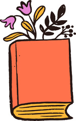 Naklejka premium Hand-drawn orange spell book with flowers and leaves. Playful Halloween doodles series.