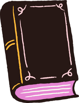 Hand-drawn mysterious black spell book. Playful Halloween doodles series.