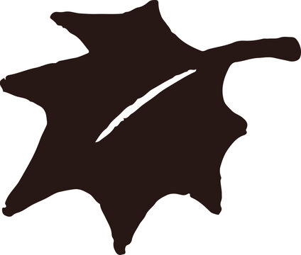 Hand-drawn black autumn leaf silhouette. Playful Halloween doodles series.
