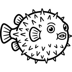 Pufferfish outline illustration. Cute blowfish drawing for kids coloring book. © hendra