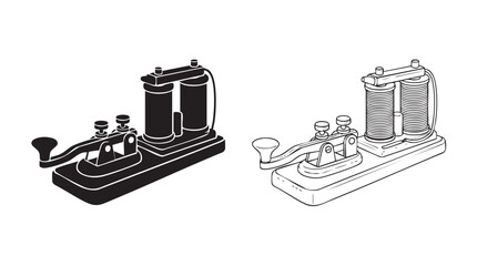 vintage telegraph machine setup vector icon with silhouette and outline art silhouette silhouette with outline art vector icon © Shamsul