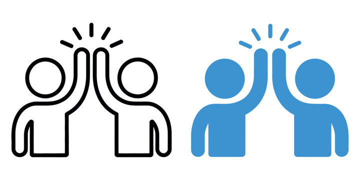 Team celebration icon. High five gesture symbols representing teamwork, success, achievement, collaboration and positive workplace partnership.