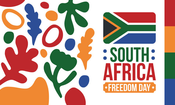 South Africa Freedom Day. Happy holiday. Celebrate culture and traditions of nation. South African flag. Poster with illustration. Pattern design. Vector