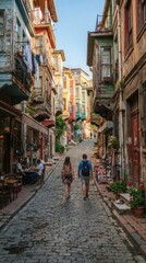 Fototapeta premium Turkish Street with Colorful Buildings and Narrow Alleyway