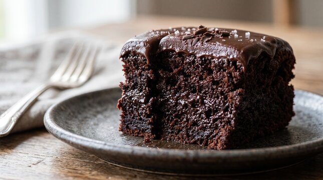 Rich Chocolate Cake Slice with Ganache Frosting and Sea Salt Topping