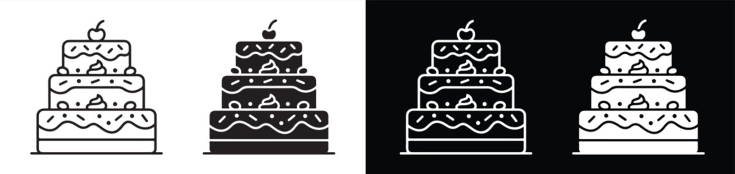 tiered wedding cake designs with fruit toppers illustrated in minimalist line art style for digital use