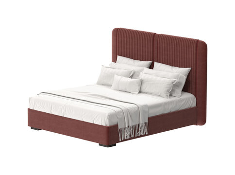 Modern upholstered bed with plush pillows and a cozy throw blanket