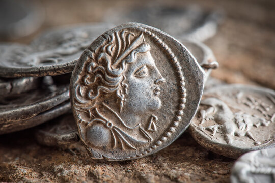 Ancient greek silver drachma coin historical currency artifact