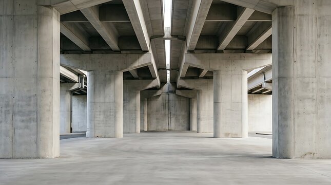 Concrete columns and beams architecture under a bridge with natural light