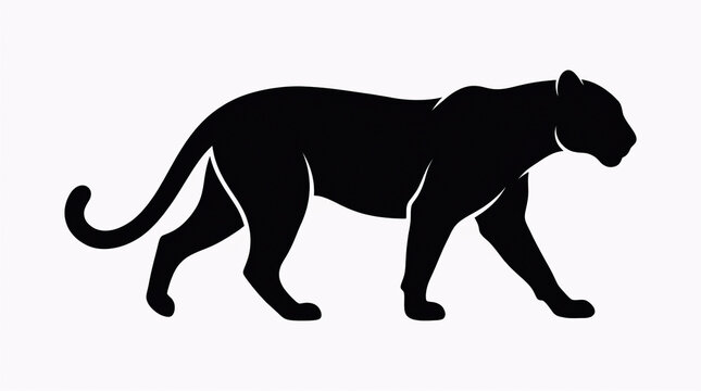 Black panther silhouette walking isolated on a white background, creating a bold wildlife and animal illustration