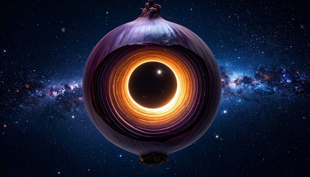 Surreal Onion Black Hole - A Cosmic Culinary Paradox in Deep Space.