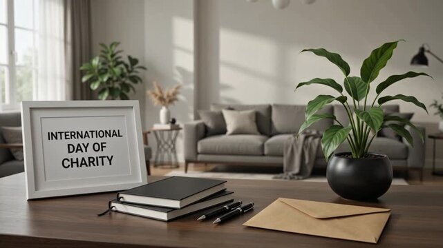 International Day Of Charity Concept With Desk And Plant Decor Idea 4k