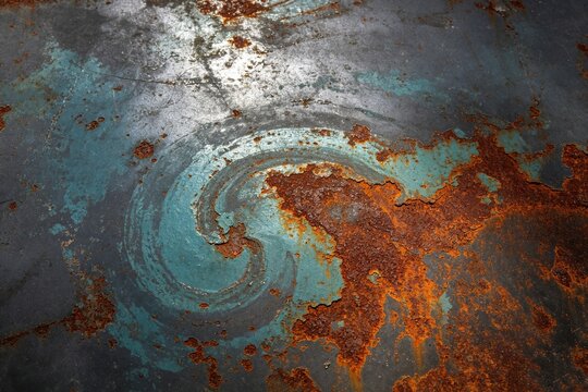 Abstract Aged Metal Corrosion Texture, Blue-Green Patina and Rust Orange