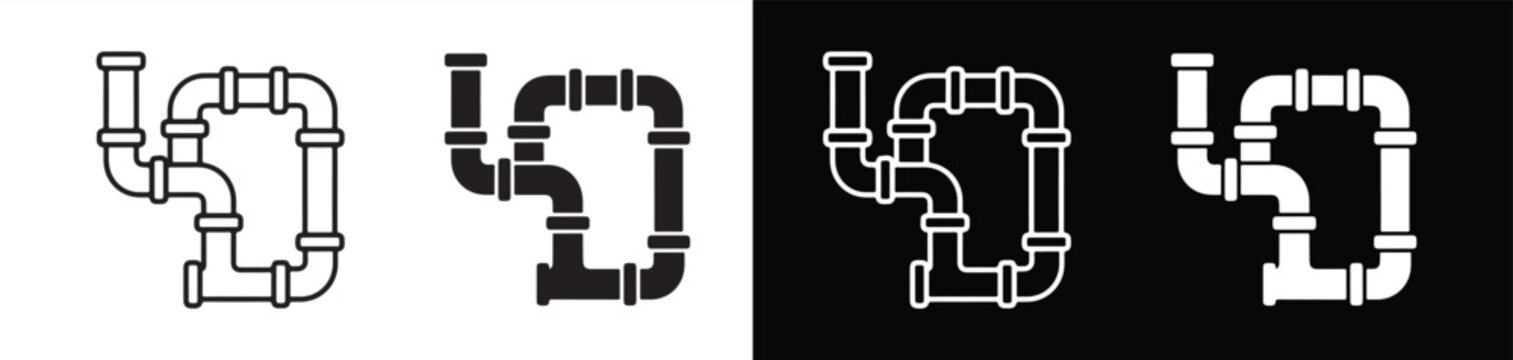 plumbing pipe system diagrams with clean white and contrasting outlines isolated on transparent background