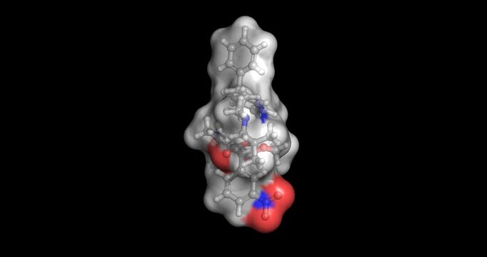 Lercanidipine, vasoselective third-generation calcium channel blocker that smoothly lowers blood pressure with minimal ankle swelling, 3D molecule spinning, 4K