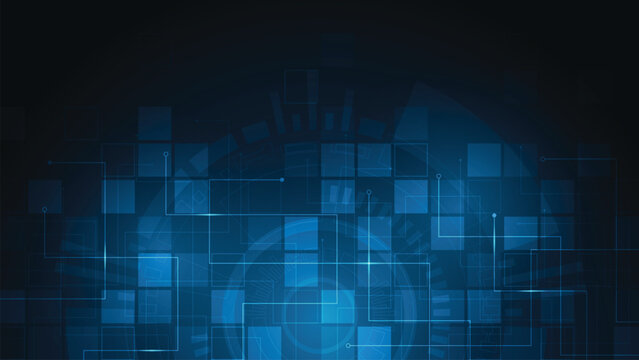 Complex digital circuitry on a dark blue background.