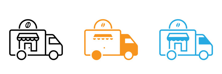 Fototapeta premium Food truck icon set in line and filled styles for design and branding