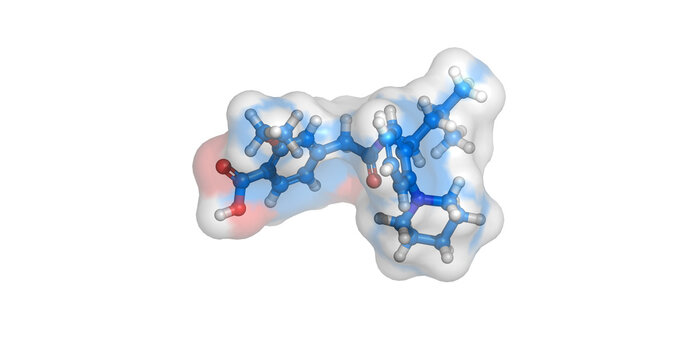 Repaglinide, rapid-acting meglitinide oral medication that stimulates insulin release to manage blood sugar spikes after meals in type 2 diabetes, 3D molecule 4K