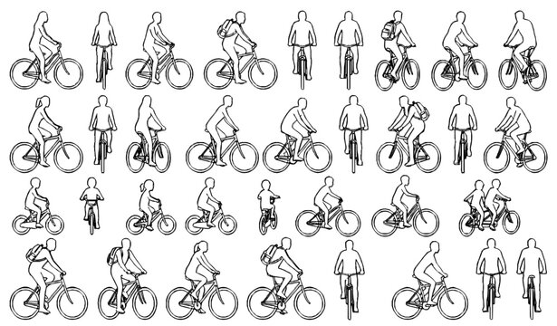 People riding bicycles outline figures for architectural transportation entourage