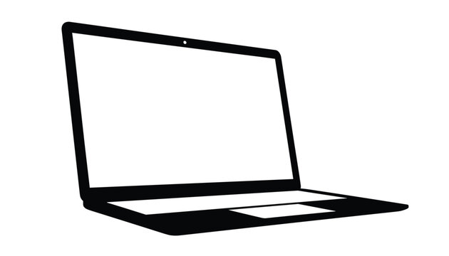 Black silhouette of an open laptop computer isolated on a white background represents modern technology and digital lifestyle.