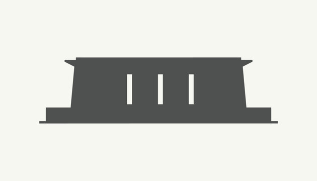 Grey minimalist silhouette of a neoclassical building with prominent pillars, resembling the Lincoln Memorial.