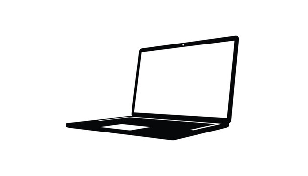 Sleek black side-angle silhouette of a modern open laptop computer standing isolated on a plain white background.
