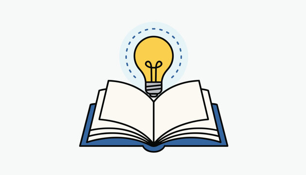 Creative concept of learning and education featuring an open book with a glowing yellow lightbulb shining bright above it.