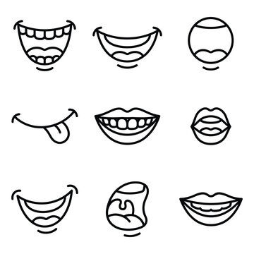 Set of human mouth expressions line icons for creative projects usage.