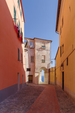 Street view of Imperia old town, Italy