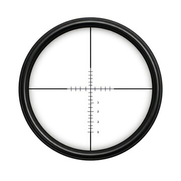 A black rifle scope crosshair on a white background, centered view.