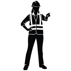 Obraz premium Female construction site manager silhouette vector illustration for safety supervision work.