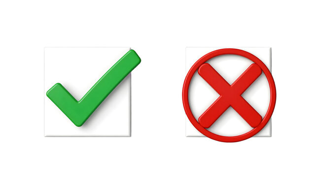 Yes and No Symbols: A clear representation of choice, with a vibrant green checkmark signifying approval and a bold red cross indicating negation.