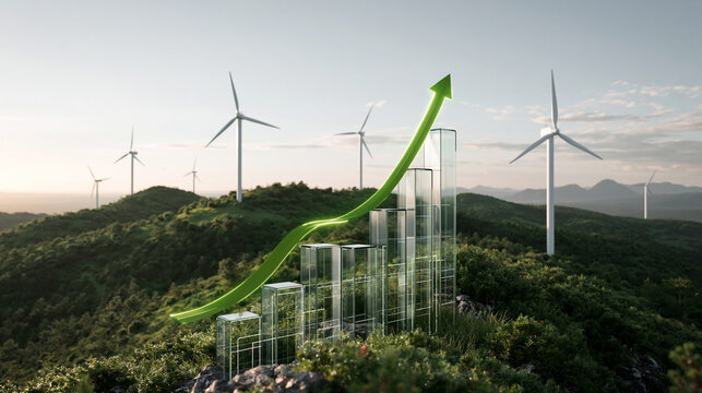 Renewable Wind Power Landscape With Rising Financial Growth Graph