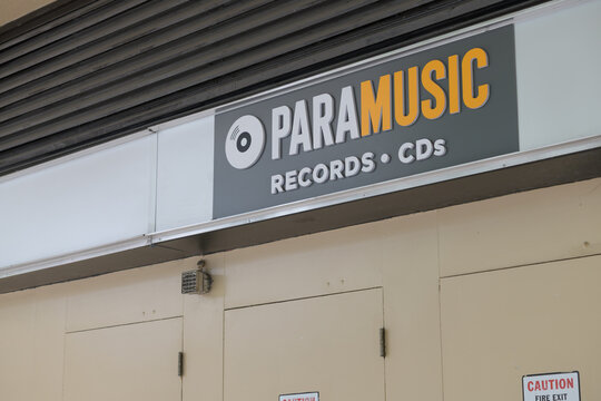wall with doors and sign of Paramusic Records and CDs located on the ground floor of the Atrium, 595 Bay St, Toronto