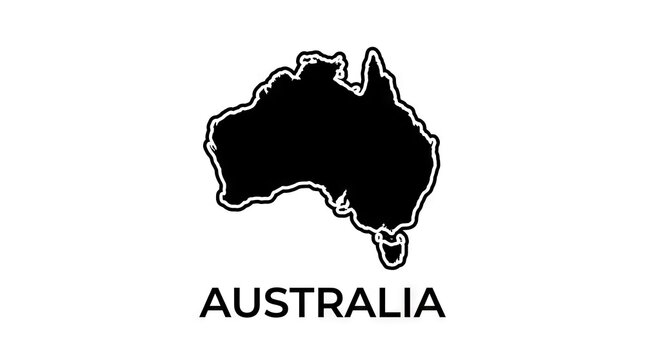 Australia map silhouette with text.